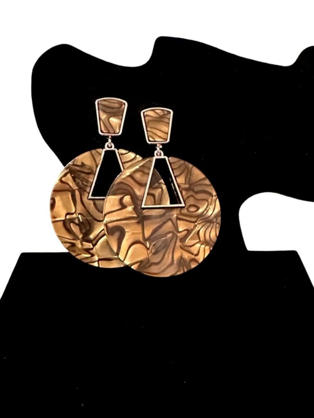 Silver & Brown Swirl Drop Earrings Geometric Cutout Design Lightweight NWOT